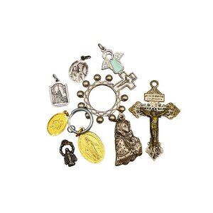 Lot of 9 Vintage Religious Medals & Crosses Christian Charms Catholic Pendants